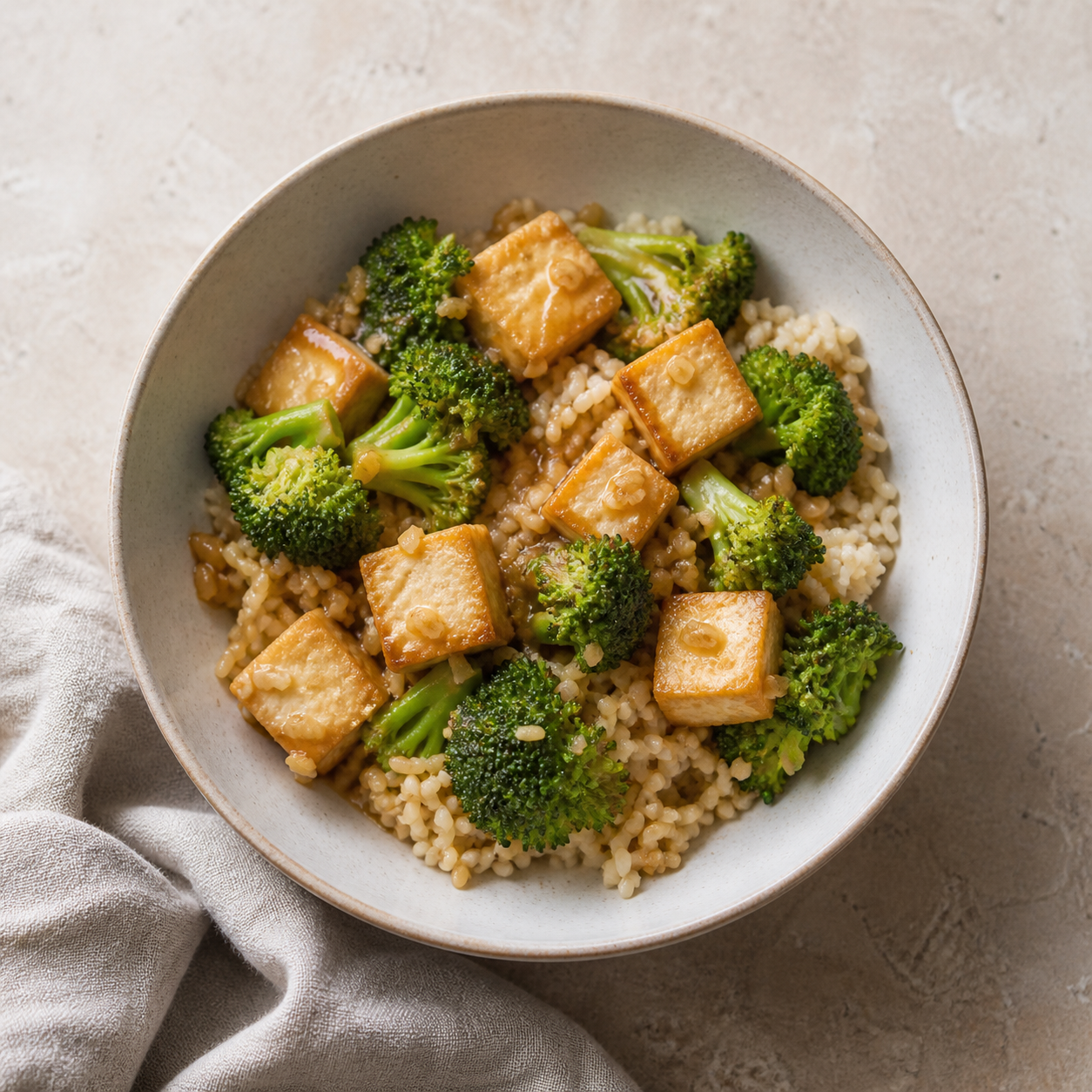Ginger Tofu and Broccoli Rice Bowl